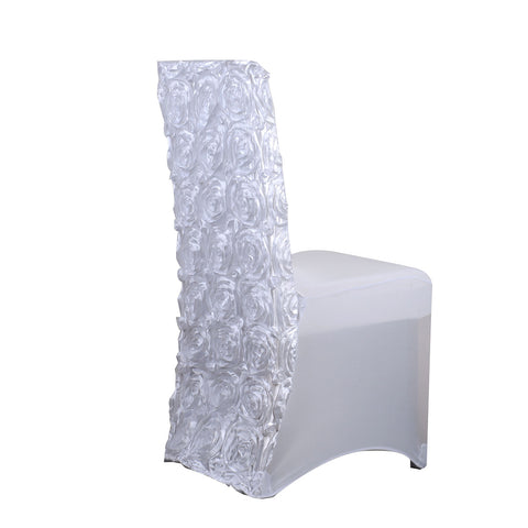 White - Rosette Spandex Chair Cover FuzzyFabric - Wholesale Ribbons, Tulle Fabric, Wreath Deco Mesh Supplies