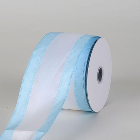 Satin Light Blue & White Colleges Wired Ribbon ( 2-1/2 Inch x 10 Yards ) FuzzyFabric - Wholesale Ribbons, Tulle Fabric, Wreath Deco Mesh Supplies