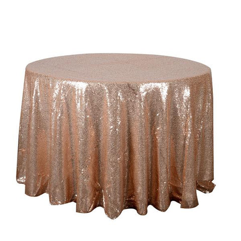 Rose Gold - 120 inch Duchess Sequin Round Tablecloths FuzzyFabric - Wholesale Ribbons, Tulle Fabric, Wreath Deco Mesh Supplies