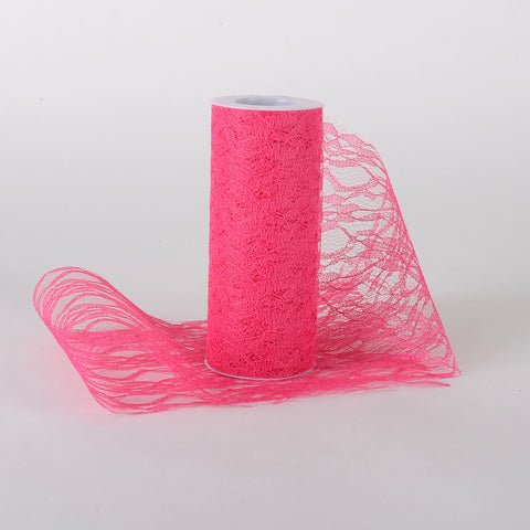 Fuchsia - Lace Roll ( W: 6 Inch | L: 10 Yards ) FuzzyFabric - Wholesale Ribbons, Tulle Fabric, Wreath Deco Mesh Supplies