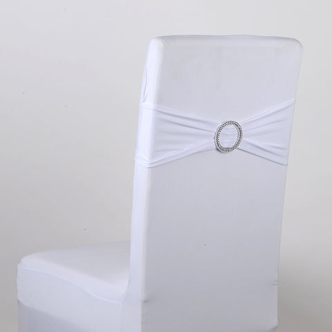 Spandex Chair Sash with Buckle - White  5 pieces FuzzyFabric - Wholesale Ribbons, Tulle Fabric, Wreath Deco Mesh Supplies