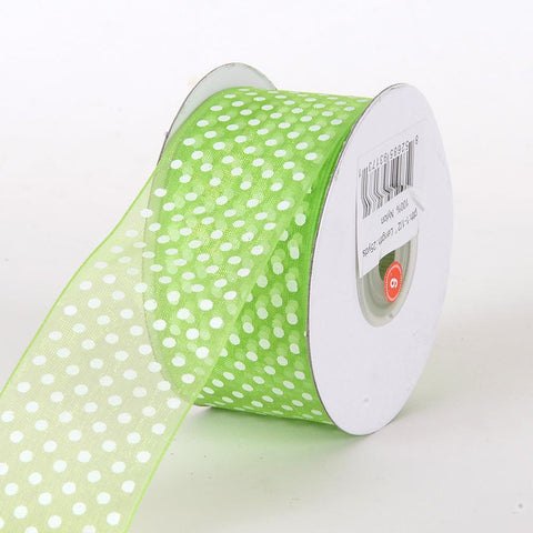 Apple Green Organza Swiss Dot Ribbon ( W: 7/8 inch | L: 25 Yards ) FuzzyFabric - Wholesale Ribbons, Tulle Fabric, Wreath Deco Mesh Supplies