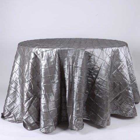 Silver - 120 inch Pintuck Satin Round Tablecloths FuzzyFabric - Wholesale Ribbons, Tulle Fabric, Wreath Deco Mesh Supplies