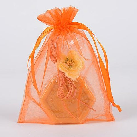 Orange - Organza Bags - ( 5 x 6.5-7 Inch - 10 Bags ) FuzzyFabric - Wholesale Ribbons, Tulle Fabric, Wreath Deco Mesh Supplies