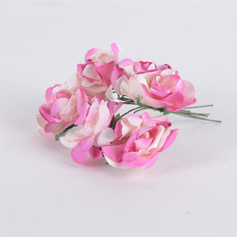12 Paper Flowers Ivory w. Fuchsia Paper Flowers (6x12) FuzzyFabric - Wholesale Ribbons, Tulle Fabric, Wreath Deco Mesh Supplies