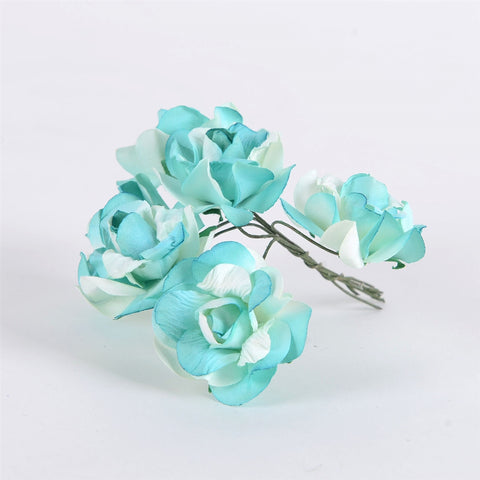 12 Paper Flowers Jade w. Ivory Paper Flowers (6x12) FuzzyFabric - Wholesale Ribbons, Tulle Fabric, Wreath Deco Mesh Supplies