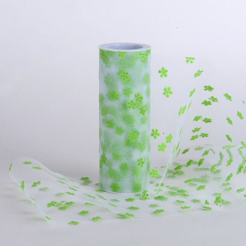 Apple Green - Snowflake Design Tulle ( W: 6 Inch | L: 10 Yards ) FuzzyFabric - Wholesale Ribbons, Tulle Fabric, Wreath Deco Mesh Supplies