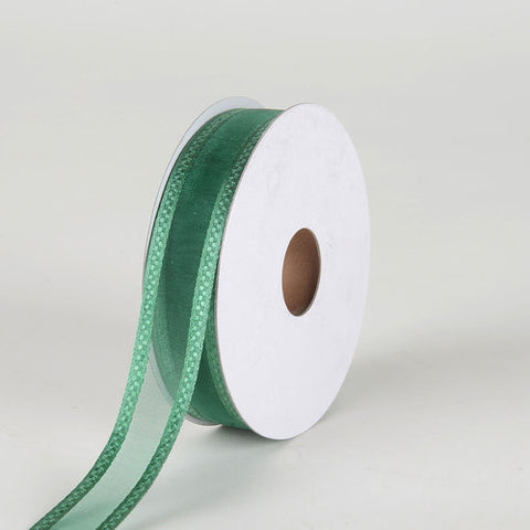 Hunter Green - Organza Check Edge Ribbon - ( W: 7/8 Inch | L: 25 Yards ) FuzzyFabric - Wholesale Ribbons, Tulle Fabric, Wreath Deco Mesh Supplies