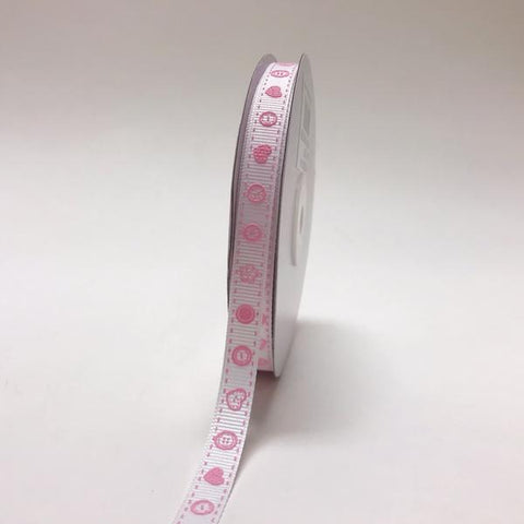 White - Heart Circle Flower - Grosgrain Ribbon Baby  Design ( W: 3/8 inch | L: 25 Yards ) FuzzyFabric - Wholesale Ribbons, Tulle Fabric, Wreath Deco Mesh Supplies