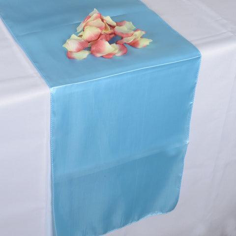 Light Blue - 12 x 108 inch Satin Table Runner FuzzyFabric - Wholesale Ribbons, Tulle Fabric, Wreath Deco Mesh Supplies