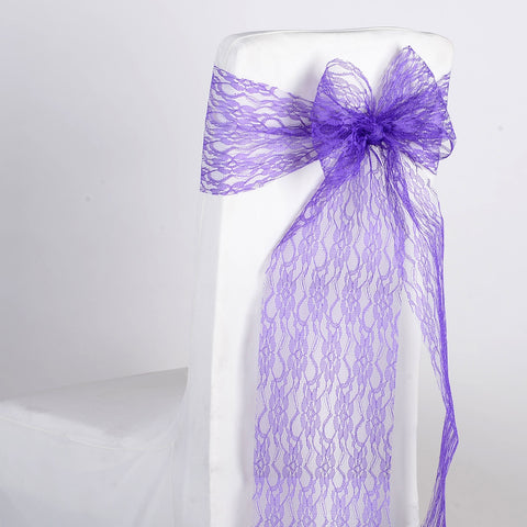 Purple - 7 x 106 inch Lace Chair Sashes ( 5 Pieces ) FuzzyFabric - Wholesale Ribbons, Tulle Fabric, Wreath Deco Mesh Supplies