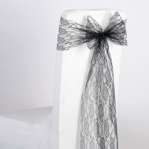 Black - 7 x 106 inch Lace Chair Sashes ( 5 Pieces ) FuzzyFabric - Wholesale Ribbons, Tulle Fabric, Wreath Deco Mesh Supplies