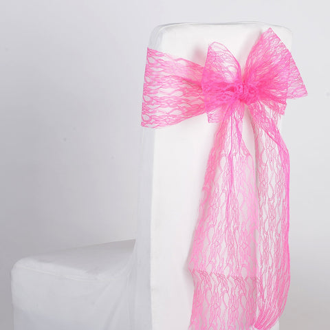 Fuchsia - 7 x 106 inch Lace Chair Sashes ( 5 Pieces ) FuzzyFabric - Wholesale Ribbons, Tulle Fabric, Wreath Deco Mesh Supplies