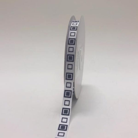 White - Square Design Grosgrain Ribbon ( 3/8 inch | 25 Yards ) FuzzyFabric - Wholesale Ribbons, Tulle Fabric, Wreath Deco Mesh Supplies