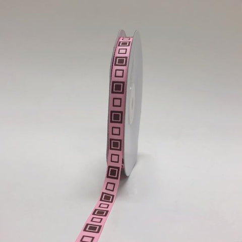Light Pink with Brown - Square Design Grosgrain Ribbon ( 3/8 inch | 25 Yards ) FuzzyFabric - Wholesale Ribbons, Tulle Fabric, Wreath Deco Mesh Supplies