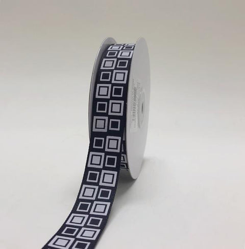 Black - Square Design Grosgrain Ribbon ( 7/8 inch | 25 Yards ) FuzzyFabric - Wholesale Ribbons, Tulle Fabric, Wreath Deco Mesh Supplies