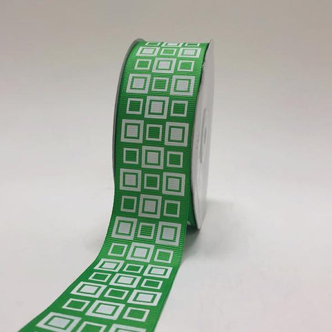 Apple Green - Square Design Grosgrain Ribbon ( 1-1/2 inch | 25 Yards ) FuzzyFabric - Wholesale Ribbons, Tulle Fabric, Wreath Deco Mesh Supplies