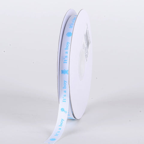 Blue - It's A Boy - Grosgrain Ribbon Baby  Design ( W: 3/8 inch | L: 25 Yards ) FuzzyFabric - Wholesale Ribbons, Tulle Fabric, Wreath Deco Mesh Supplies