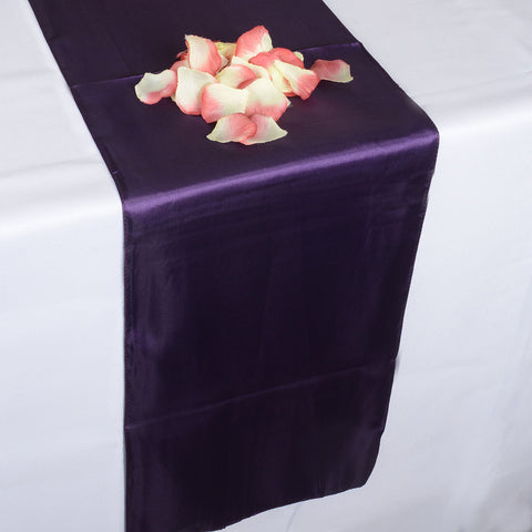Plum - 12 x 108 inch Satin Table Runner FuzzyFabric - Wholesale Ribbons, Tulle Fabric, Wreath Deco Mesh Supplies