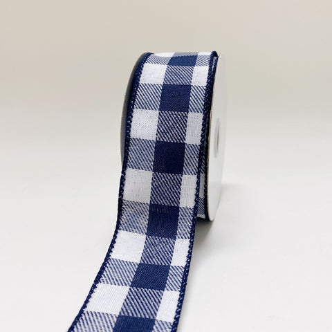 Navy Blue checkered Wired Ribbon - 1-1/2 Inch x 10 Yards FuzzyFabric - Wholesale Ribbons, Tulle Fabric, Wreath Deco Mesh Supplies