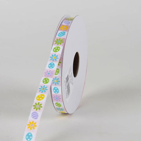 Pink Satin Easter Mosaic Ribbon (3/8 Inch x 10 Yards ) FuzzyFabric - Wholesale Ribbons, Tulle Fabric, Wreath Deco Mesh Supplies