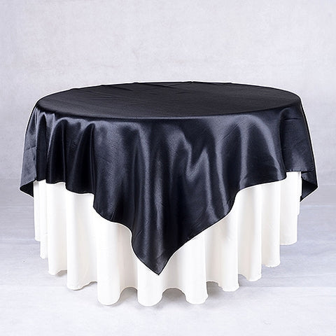 Black - 90 x 90 Inch Satin Square Table Overlays FuzzyFabric - Wholesale Ribbons, Tulle Fabric, Wreath Deco Mesh Supplies