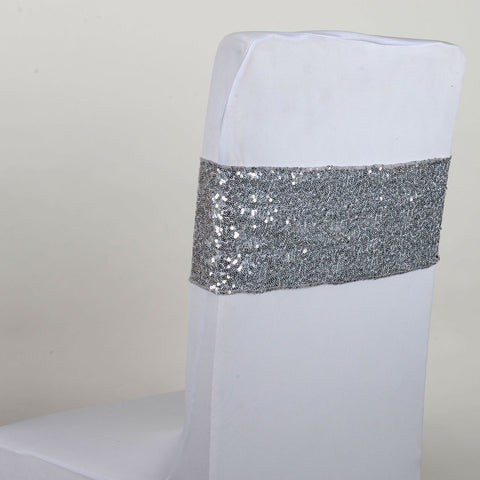 Sequin Chair Sash - Silver  5 pieces FuzzyFabric - Wholesale Ribbons, Tulle Fabric, Wreath Deco Mesh Supplies