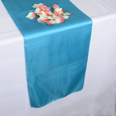 Turquoise - 12 x 108 inch Satin Table Runner FuzzyFabric - Wholesale Ribbons, Tulle Fabric, Wreath Deco Mesh Supplies