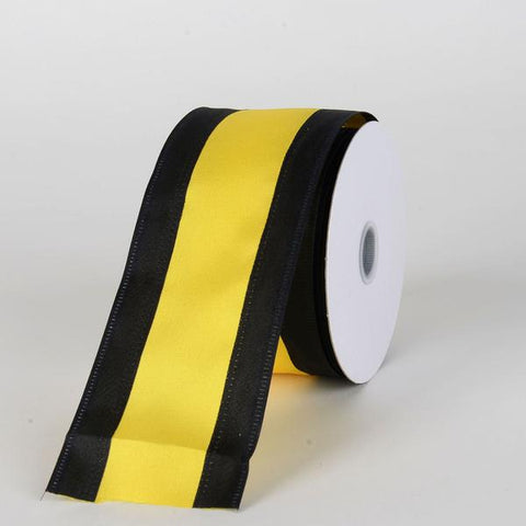 Satin Black & Yellow Colleges Wired Ribbon ( 2-1/2 Inch x 10 Yards ) FuzzyFabric - Wholesale Ribbons, Tulle Fabric, Wreath Deco Mesh Supplies