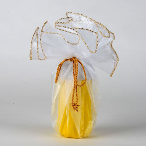 Organza Wrapper with Cord - White with Gold FuzzyFabric - Wholesale Ribbons, Tulle Fabric, Wreath Deco Mesh Supplies