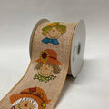 2-1/2 Inch x 10 Yards Natural Linen Fun Scarecrow Heads Ribbon FuzzyFabric - Wholesale Ribbons, Tulle Fabric, Wreath Deco Mesh Supplies