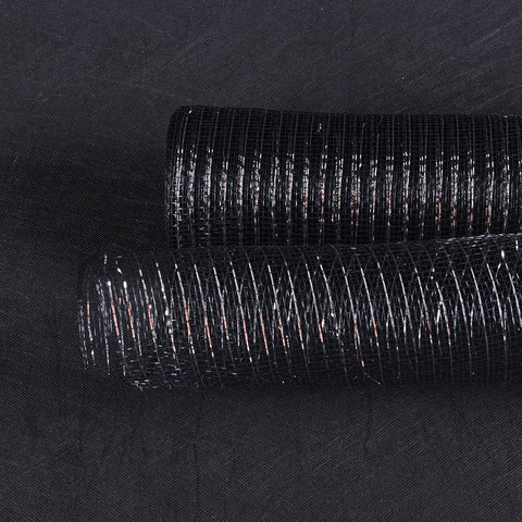 Black with Silver - Deco Mesh Wrap Metallic Stripes ( 10 Inch x 10 Yards ) FuzzyFabric - Wholesale Ribbons, Tulle Fabric, Wreath Deco Mesh Supplies