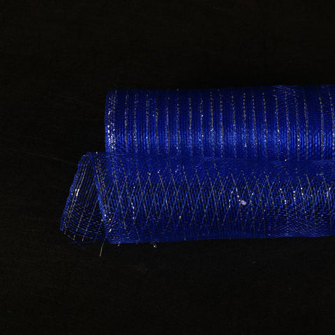 Royal Blue with Silver Lines - Deco Mesh Wrap Metallic Stripes ( 10 Inch x 10 Yards ) FuzzyFabric - Wholesale Ribbons, Tulle Fabric, Wreath Deco Mesh Supplies