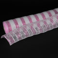 Pink with White - Poly Deco Mesh Wrap with Laser Mono Stripe ( 10 Inch x 10 Yards ) FuzzyFabric - Wholesale Ribbons, Tulle Fabric, Wreath Deco Mesh Supplies