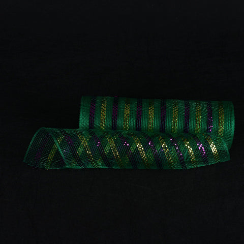 Emerald with Multi Color Lines - Poly Deco Mesh Wrap with Laser Mono Stripe ( 10 Inch x 10 Yards ) FuzzyFabric - Wholesale Ribbons, Tulle Fabric, Wreath Deco Mesh Supplies