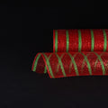 Red with Emerald Lines - Holiday Floral Mesh Wraps - ( 21 Inch x 10 Yards ) FuzzyFabric - Wholesale Ribbons, Tulle Fabric, Wreath Deco Mesh Supplies
