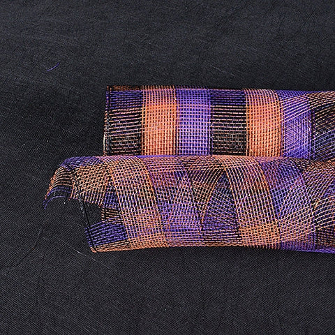 Purple Orange Black - Poly Deco Mesh Wrap with Laser Mono Stripe ( 10 Inch x 10 Yards ) FuzzyFabric - Wholesale Ribbons, Tulle Fabric, Wreath Deco Mesh Supplies