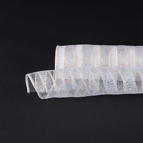 White - Deco Mesh Eyelash Metallic Stripes (10 Inch x 10 Yards) FuzzyFabric - Wholesale Ribbons, Tulle Fabric, Wreath Deco Mesh Supplies