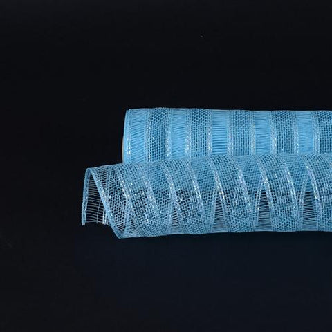 Light Blue - Deco Mesh Eyelash Metallic Stripes (10 Inch x 10 Yards) FuzzyFabric - Wholesale Ribbons, Tulle Fabric, Wreath Deco Mesh Supplies