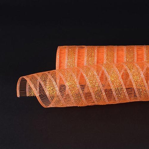 Orange - Deco Mesh Eyelash Metallic Stripes (10 Inch x 10 Yards) FuzzyFabric - Wholesale Ribbons, Tulle Fabric, Wreath Deco Mesh Supplies