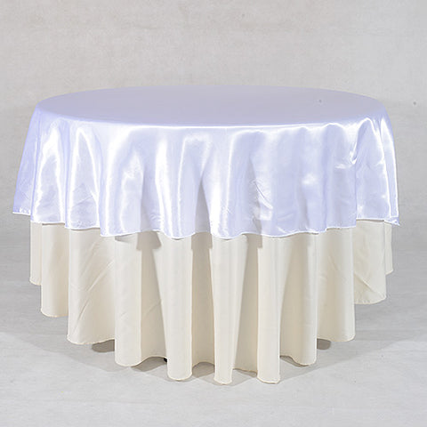 90 Inch x 90 Inch White 90 x 90 Satin Table Overlays FuzzyFabric - Wholesale Ribbons, Tulle Fabric, Wreath Deco Mesh Supplies