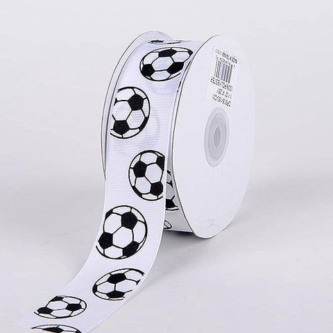 Soccer Grosgrain Ribbon Sports Design - ( W: 1-1/2 Inch | L: 25 Yards ) FuzzyFabric - Wholesale Ribbons, Tulle Fabric, Wreath Deco Mesh Supplies