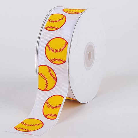 Yellow Baseball Grosgrain Ribbon Sports Design - ( W: 3/8 Inch | L: 25 Yards ) FuzzyFabric - Wholesale Ribbons, Tulle Fabric, Wreath Deco Mesh Supplies