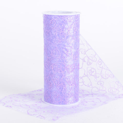 Lavender - Glitter Hearts Organza Roll - ( W: 6 inch | L: 10 Yards ) FuzzyFabric - Wholesale Ribbons, Tulle Fabric, Wreath Deco Mesh Supplies