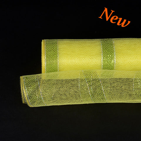 Yellow with Green Lines - Christmas Mesh Wraps ( 21 Inch x 10 Yards ) FuzzyFabric - Wholesale Ribbons, Tulle Fabric, Wreath Deco Mesh Supplies