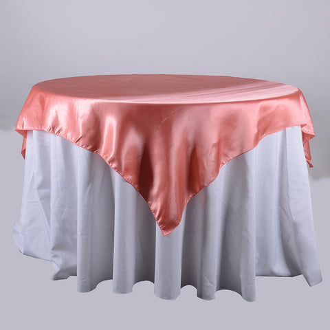 Coral - 90 x 90 Inch Satin Square Table Overlays FuzzyFabric - Wholesale Ribbons, Tulle Fabric, Wreath Deco Mesh Supplies