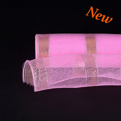 Pink with Gold Lines - Christmas Mesh Wraps ( 21 Inch x 10 Yards ) FuzzyFabric - Wholesale Ribbons, Tulle Fabric, Wreath Deco Mesh Supplies