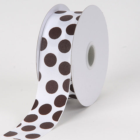 White with Brown Dots Grosgrain Ribbon Jumbo Dots - ( W: 1-1/2 Inch | L: 25 Yards ) FuzzyFabric - Wholesale Ribbons, Tulle Fabric, Wreath Deco Mesh Supplies