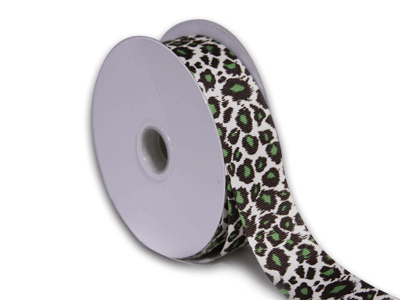 Leopard Green - Grosgrain Ribbon Animal Print - ( W: 5/8 Inch | L: 25 Yards ) FuzzyFabric - Wholesale Ribbons, Tulle Fabric, Wreath Deco Mesh Supplies