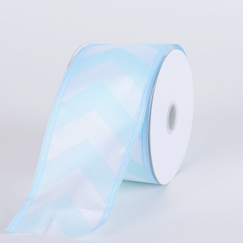 White with Baby Blue Chevron Print Satin Ribbon - ( W: 2-1/2 Inch | L: 10 Yards ) FuzzyFabric - Wholesale Ribbons, Tulle Fabric, Wreath Deco Mesh Supplies